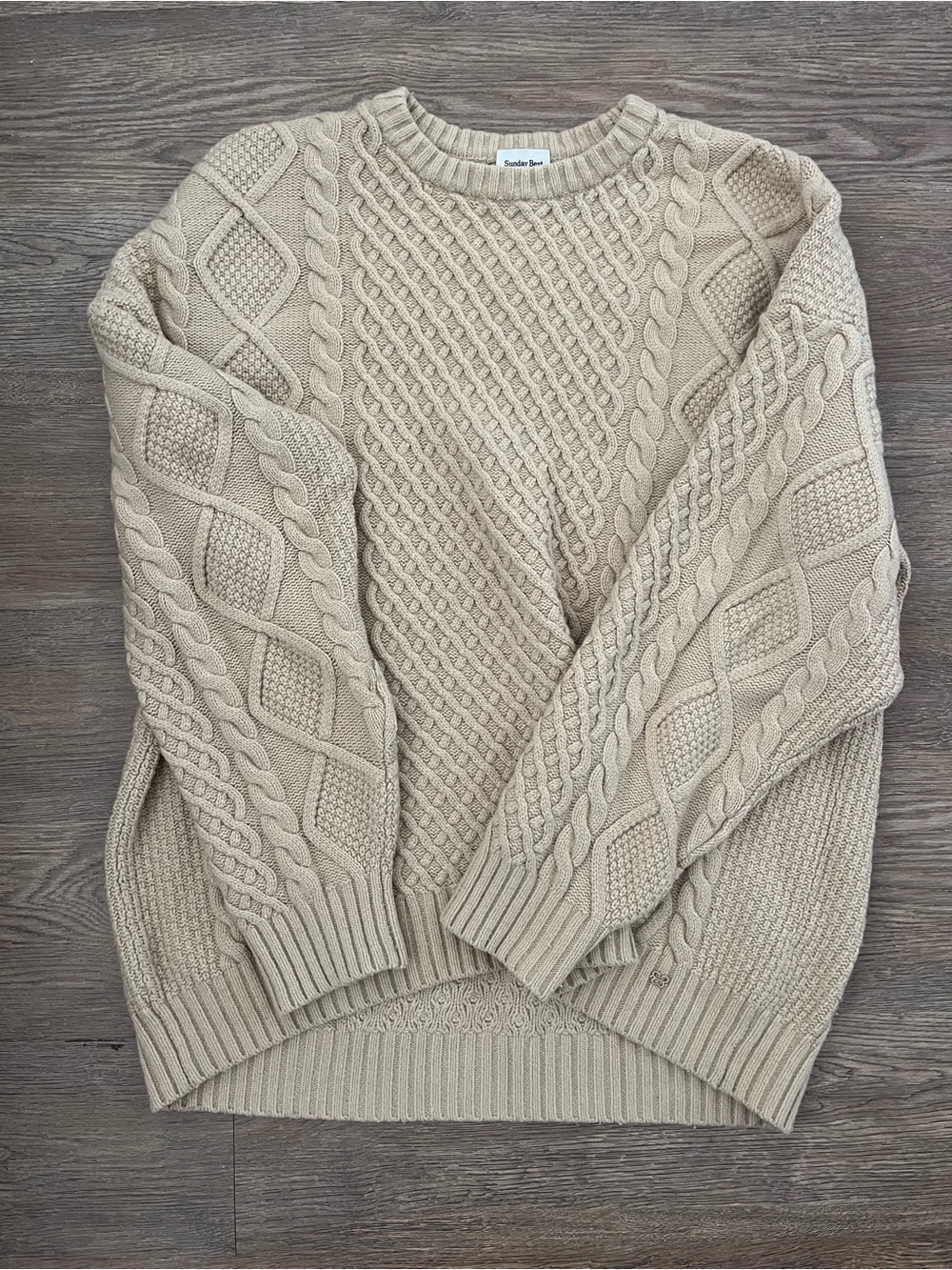 Aritzia Sunday Best Beige Cable Peggy Sweater